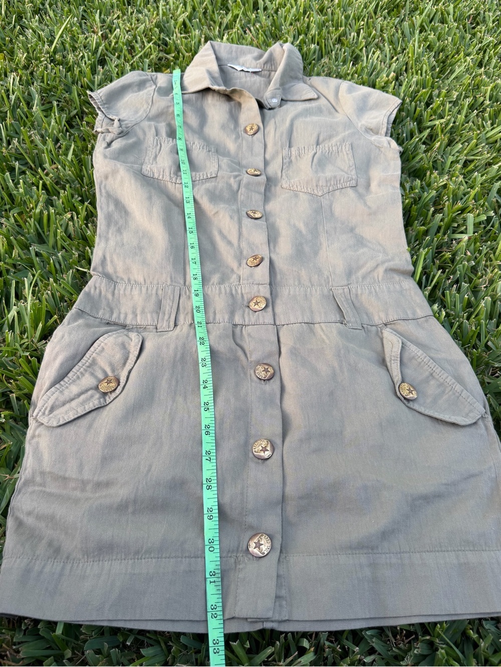 Vintage Hard Tail Olive Utility Mini Shirt Dress 100% Cotton Y2K Small - Picture 5 of 10